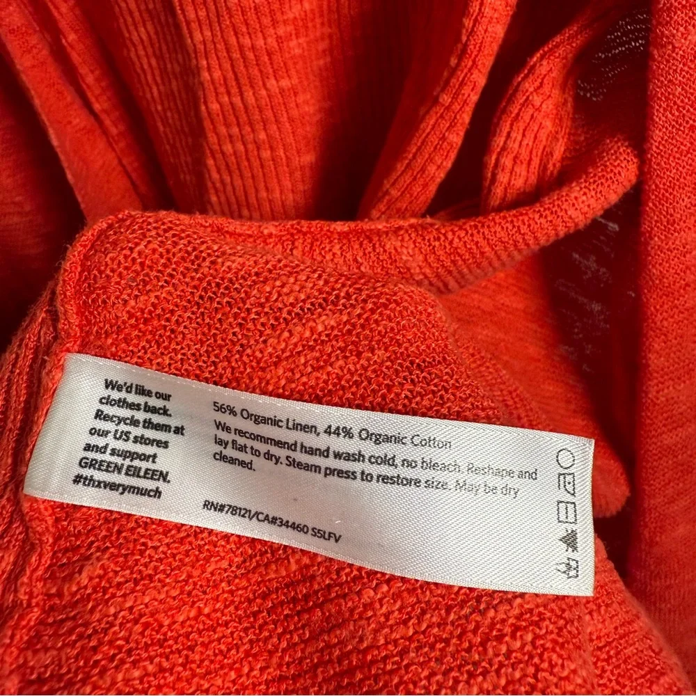 Eileen Fisher Sz L Women's Open‎ Front Cardigan Sweater Linen Cotton Blend Coral